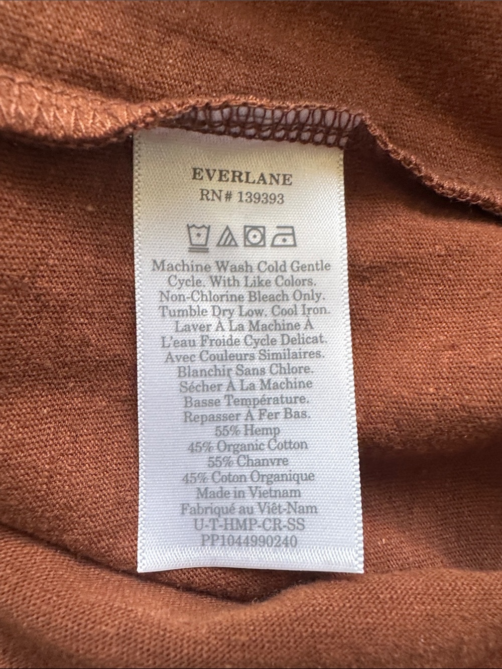 Everlane Unisex Brown Crew Neck T-Shirt E4 Hemp and Organic Cotton Short Sleeve - Picture 7 of 8